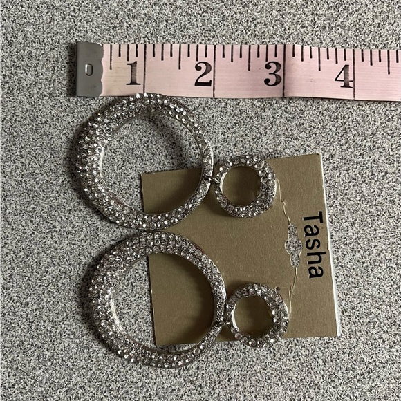 Tasha Silver & Clear Stone Flat Hoop Earrings - Picture 2 of 4